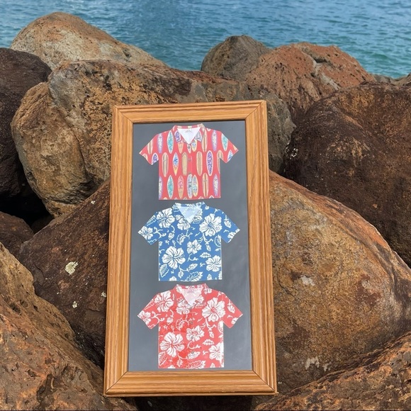 Vintage Wall Hanging Island Heritage Hawaiian Shirts Paper Appliqué Wood Frame